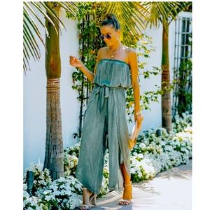 NWOT Strapless Wrap Pant Jumpsuit - Olive